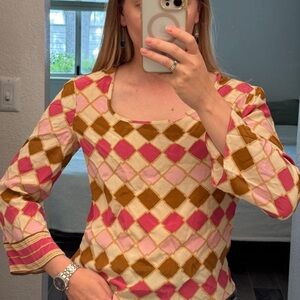 Geometric Vintage 100% Silk Patterned Women's Top